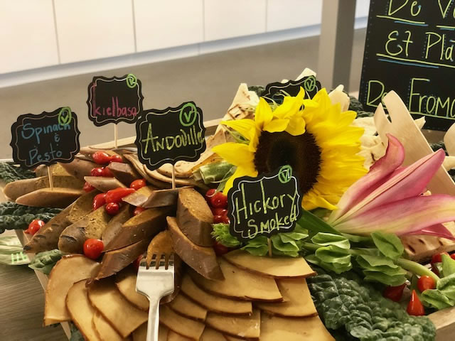 A catered table set with seasonal small plates